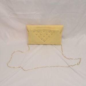 Barbi Foldover Clutch by Inge Christopher Yellow with Gold Chain